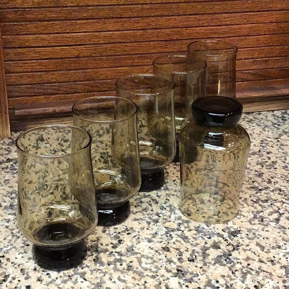 MCM smoky brown drinking glass tumblers set of 6 - Picture 3 of 3